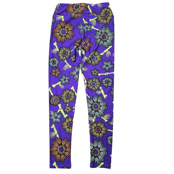 Skeleton and Bones Halloween Lularoe Leggings Purple - Picture 1 of 5